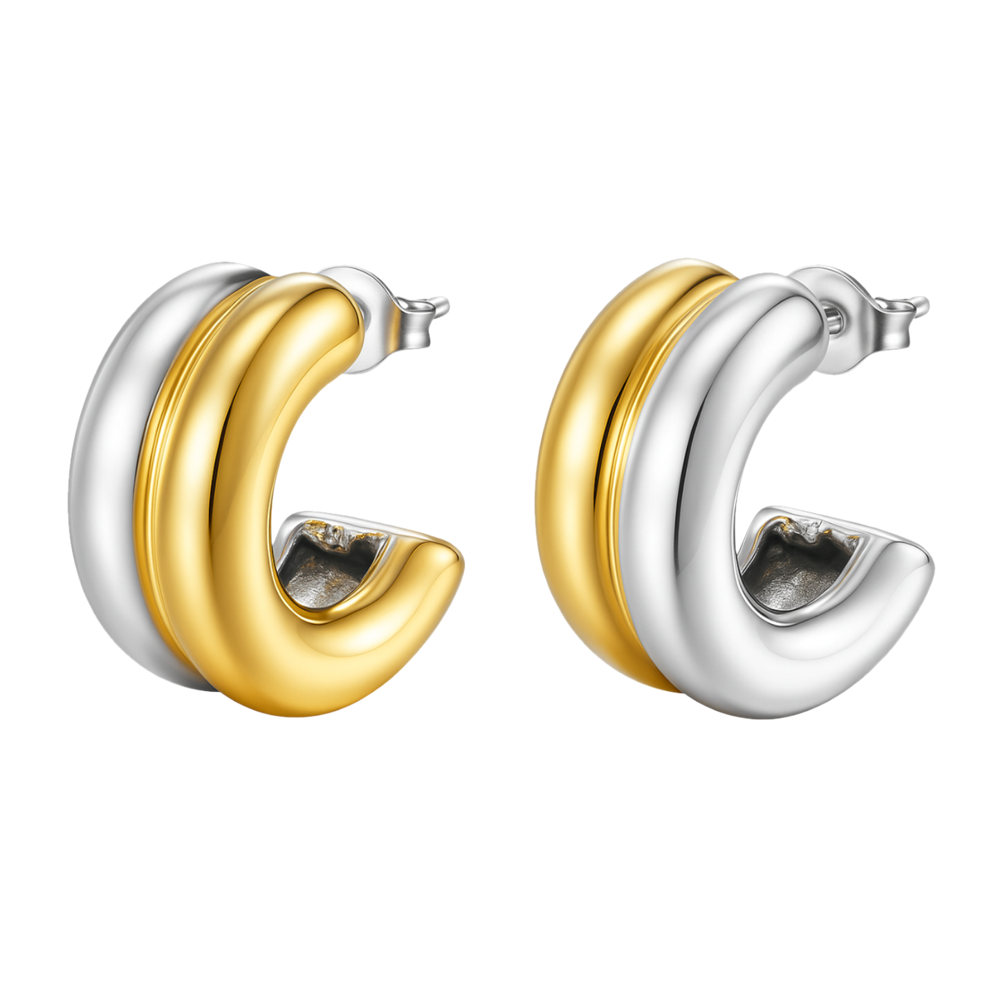 Twinari Chunky Half Hoops - Mixed Metal