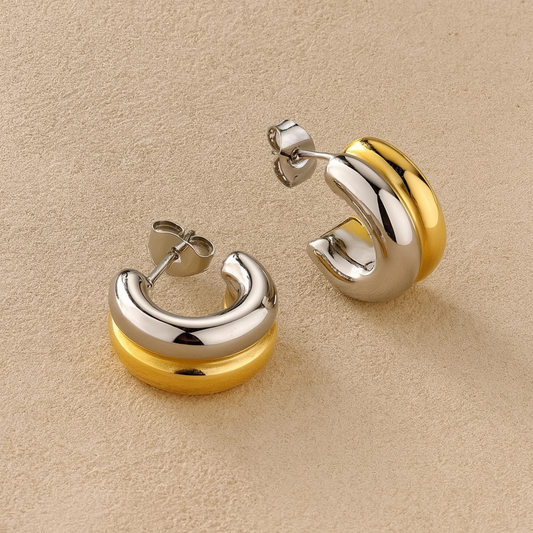 Twinari Chunky Half Hoops - Mixed Metal