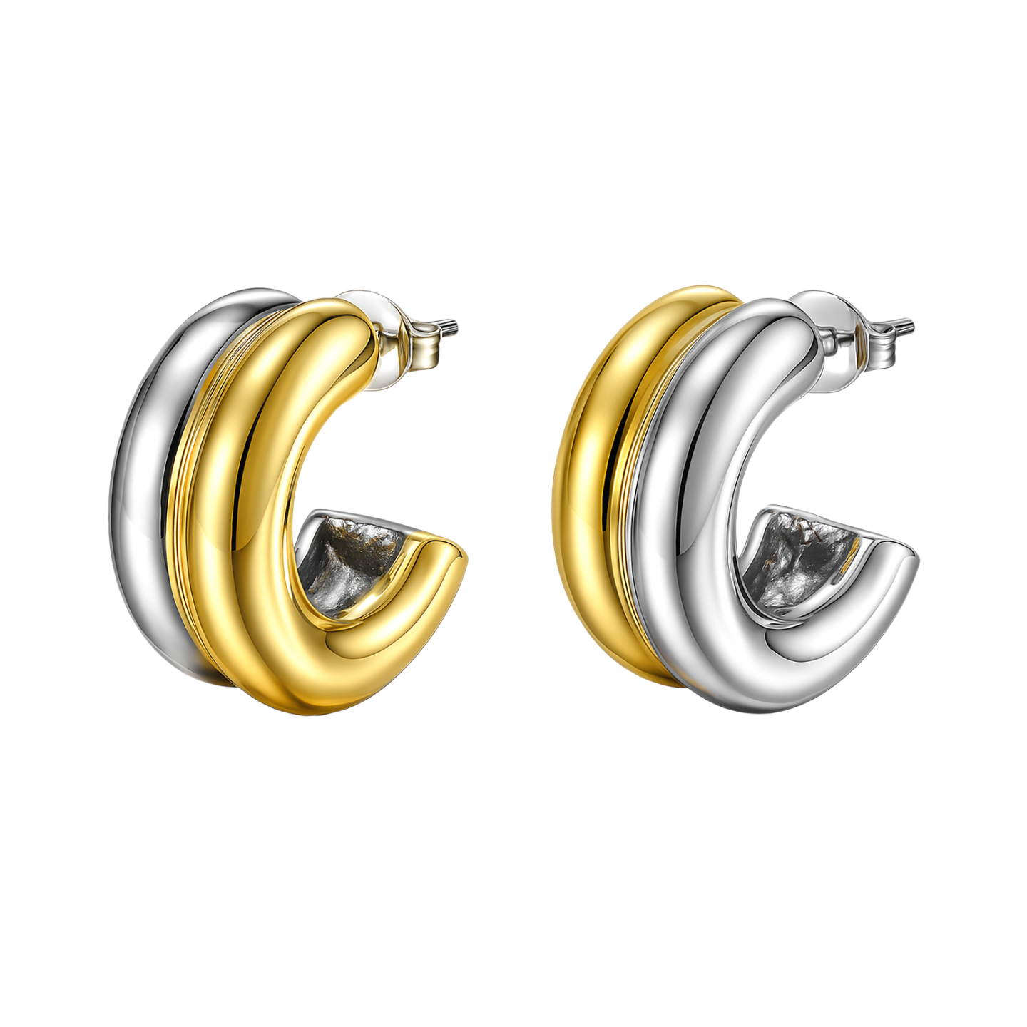Twinari Chunky Half Hoops - Mixed Metal