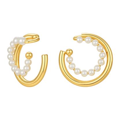 Dual Orbit Pearl Earcuffs (No Piercing)